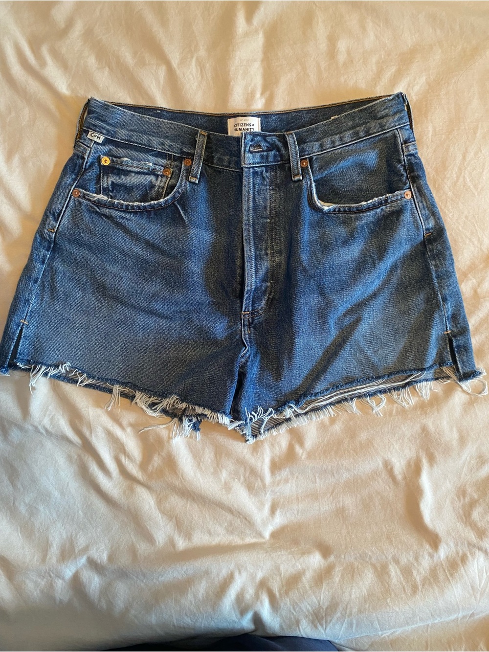 Citizens Of Humanity Blue High-Rise Frayed Denim Shorts